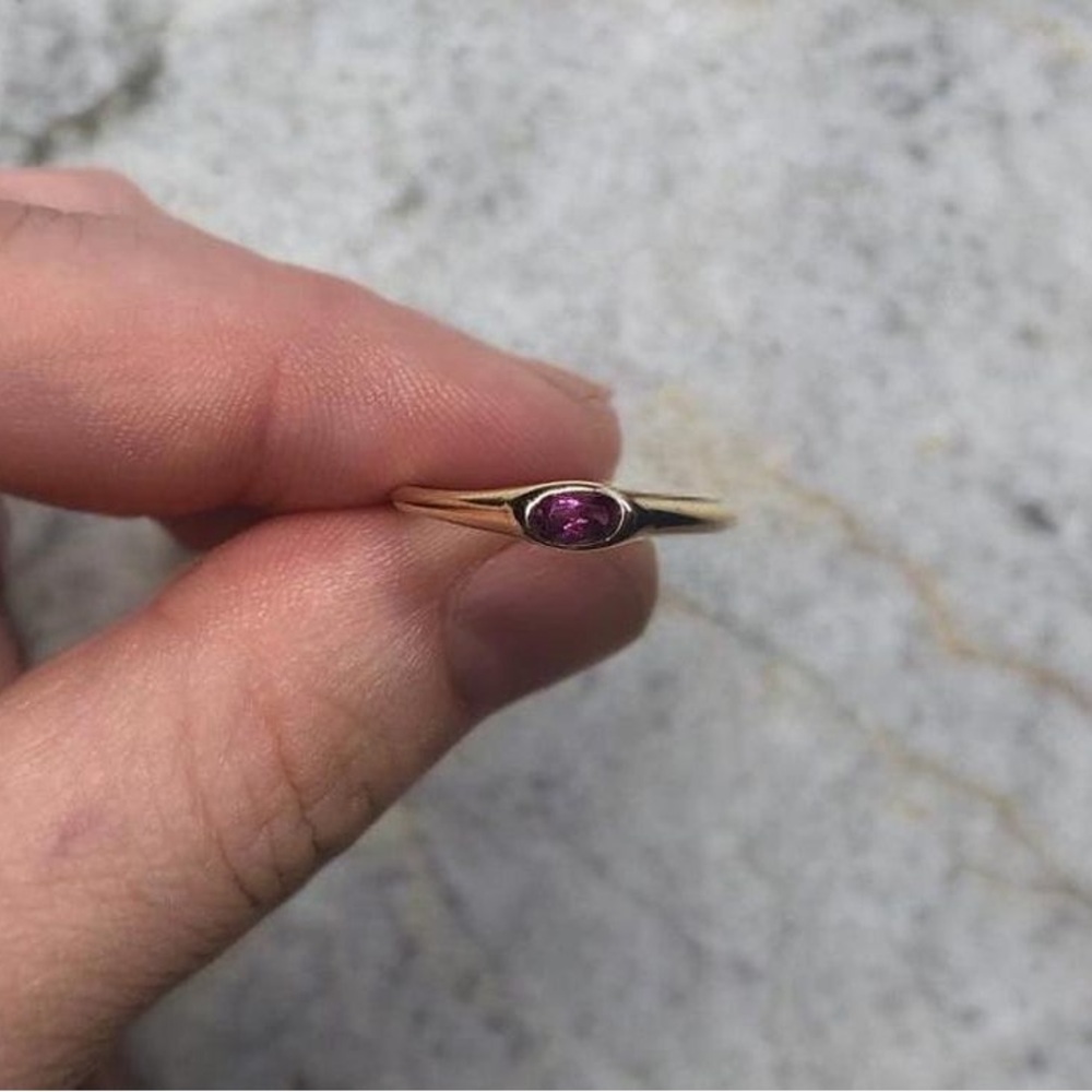 Gold Pink Tourmaline Ring | Elegant Birthstone Jewelry | Minimalist Stackin - Picture 2 of 6